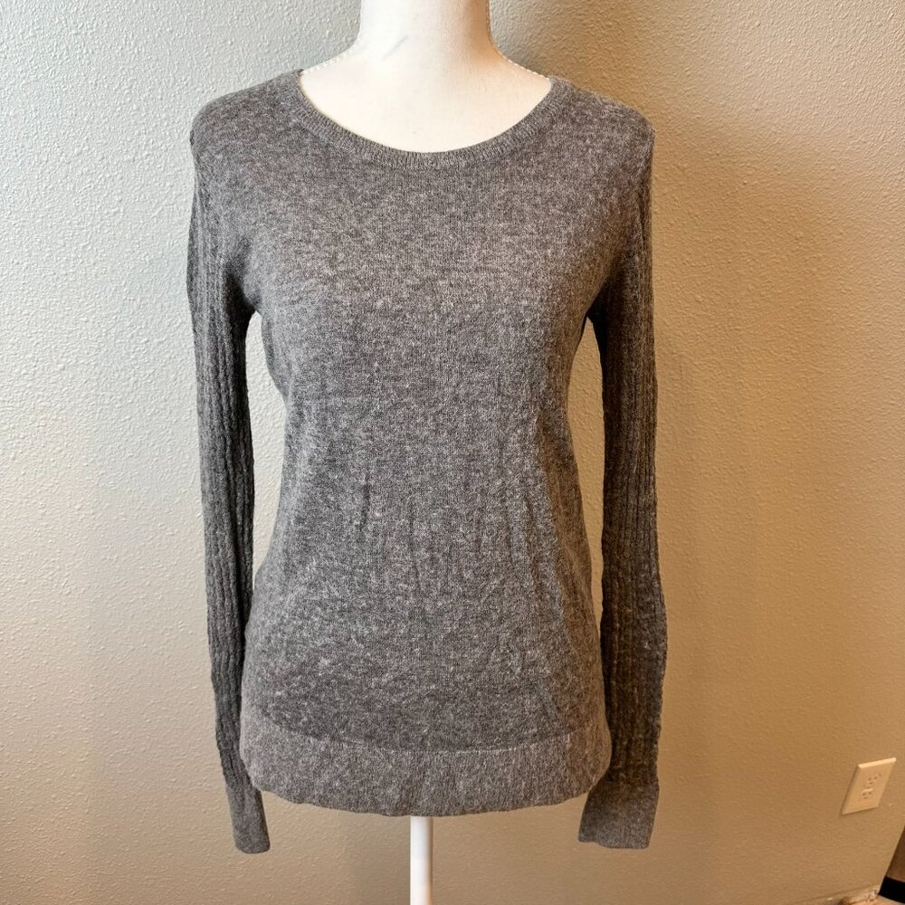 Ann Taylor Grey Alpaca Wool Blend Pullover Sweater Pointelle Sleeves Womens Sz S